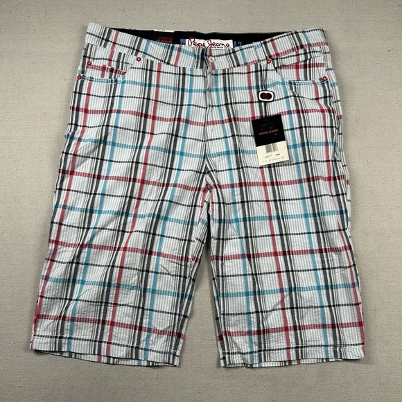 Pepe Jeans London Shorts Mens‎ 42 Seersucker Plaid Hip Hop Street Long Baggy - Picture 1 of 13